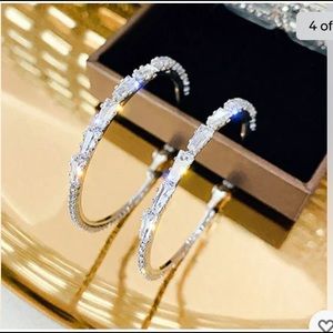 Pretty 925 Silver Hoop Earrings for Women Cubic Zirconia Wedding Jewelry